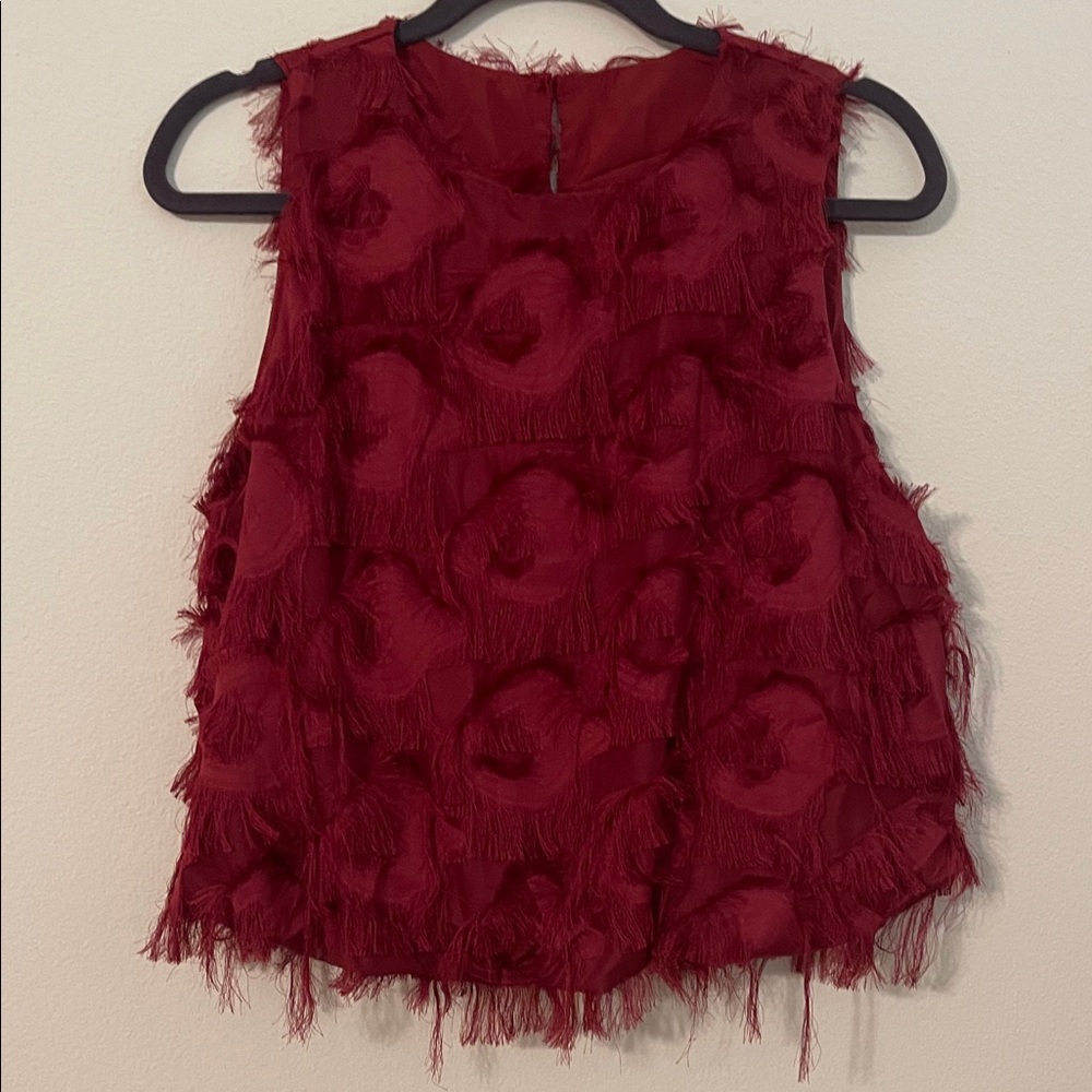 SHEIN Red Textured Fringe Sleeveless Top